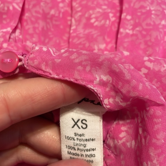 Japna women’s dress XS 0 2 Vibrant Pink white cross over fit flare ruffle sheer - Picture 6 of 7